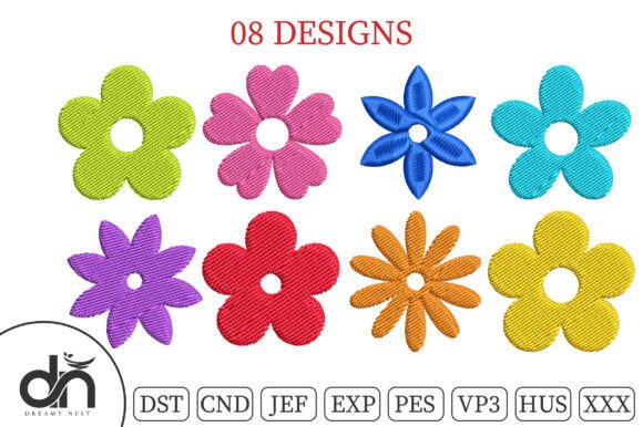 8 Mini Daisy Flowers Embroidery Bundle
