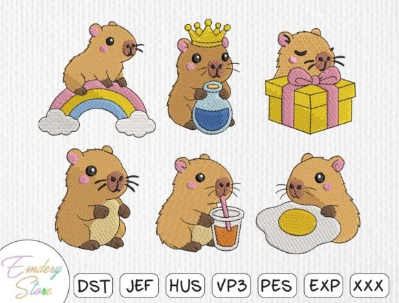 Adorable Capybara Embroidery Design Set