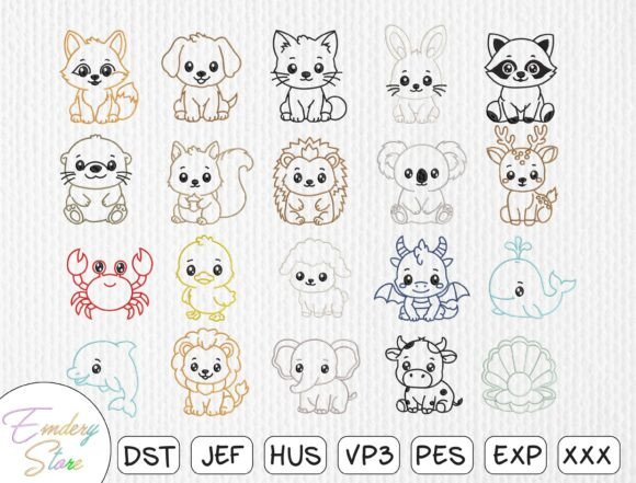 Animal Outlines Embroidery Design Set