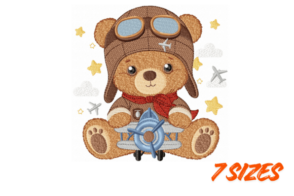 Baby Aviator Bear Embroidery Design