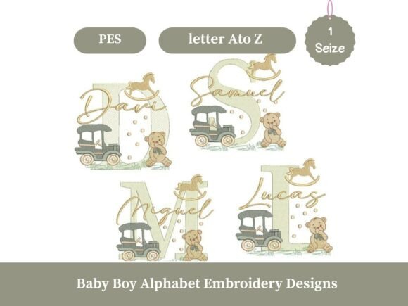 Baby Boy Alphabet Embroidery Design A-Z