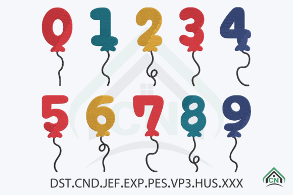 Balloon Numbers Embroidery Design