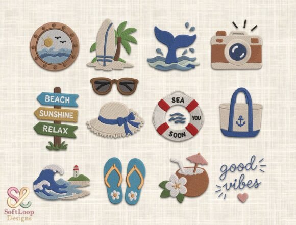 Beach Vacation Embroidery Design Bundle