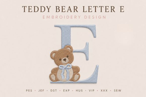 Bear Letter E Embroidery Monogram