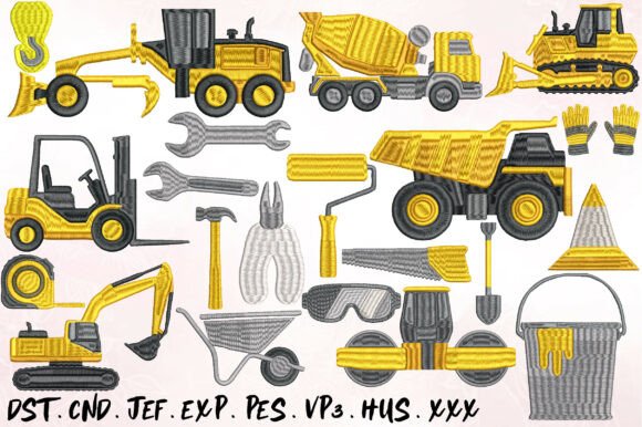 Construction Machinery Embroidery Design