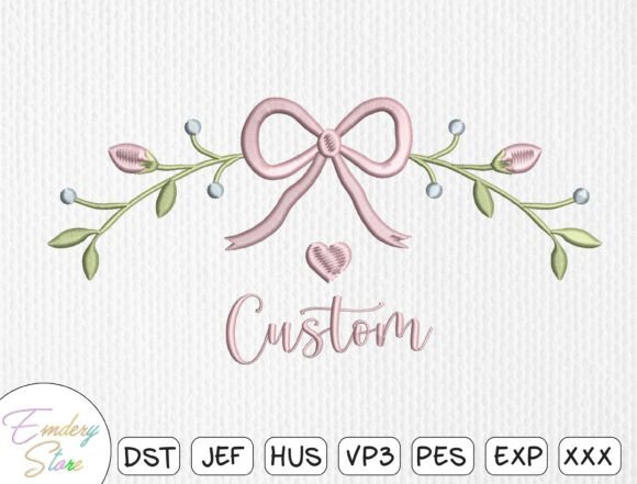 Customizable Floral Bow Embroidery File