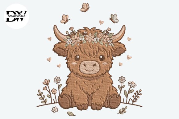 Cute Baby Highland Cow Embroidery Design