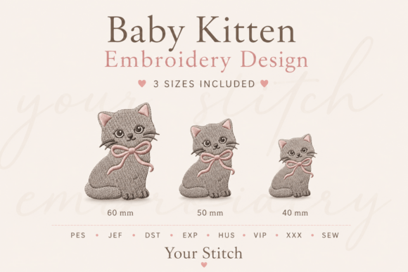 Cute Baby Kitten Embroidery Design 3 S