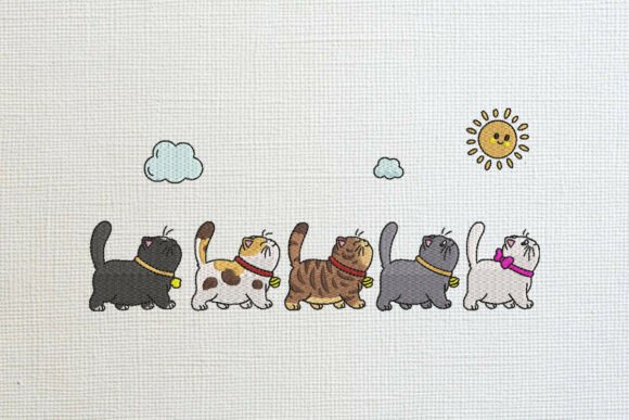 Cute Cats Walking Embroidery Design