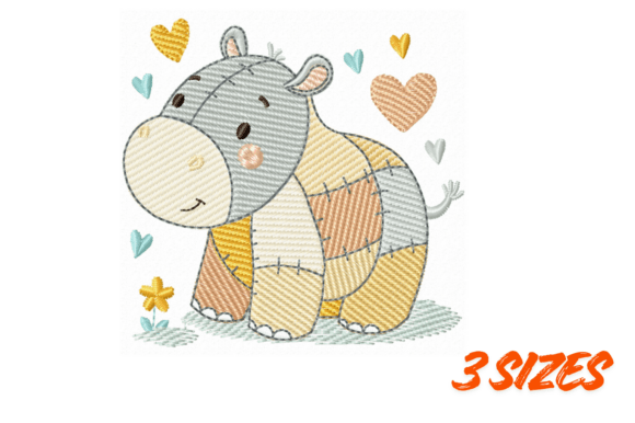 Cute Hippo Embroidery Nursery Art
