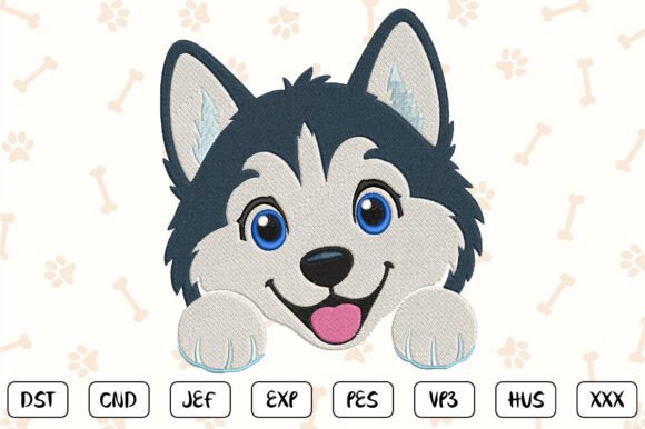Cute Husky Embroidery Design