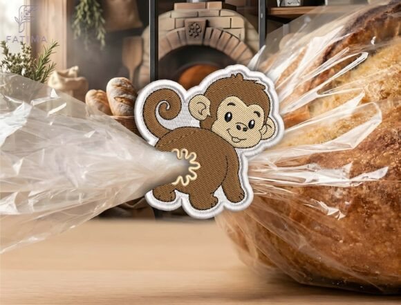 Cute Monkey Bag Tie Embroidery Design