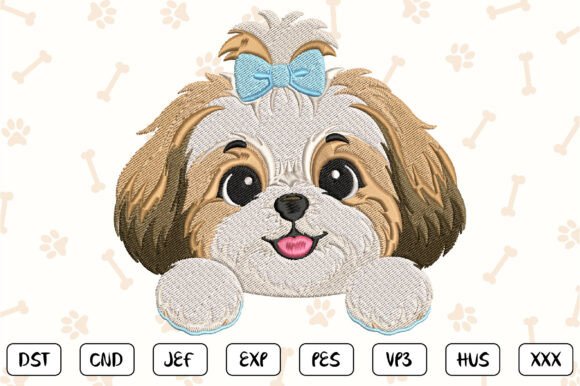 Cute Shih Tzu Embroidery Design