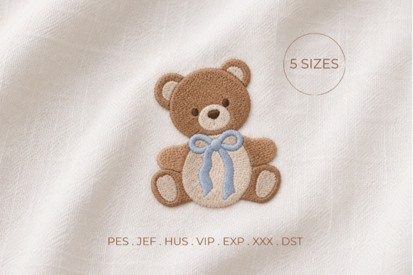 Cute Teddy Bear Embroidery Design 5 Si