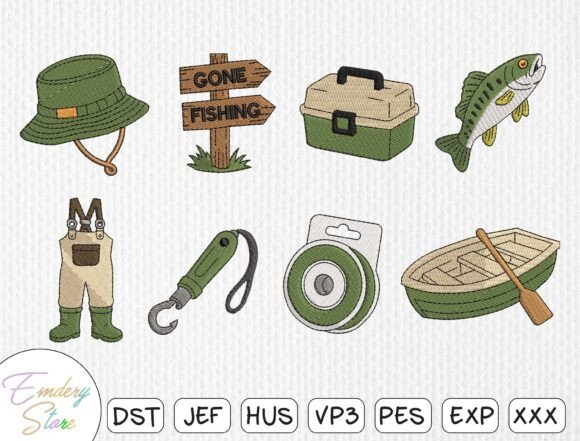Fishing Angler Embroidery Design Set