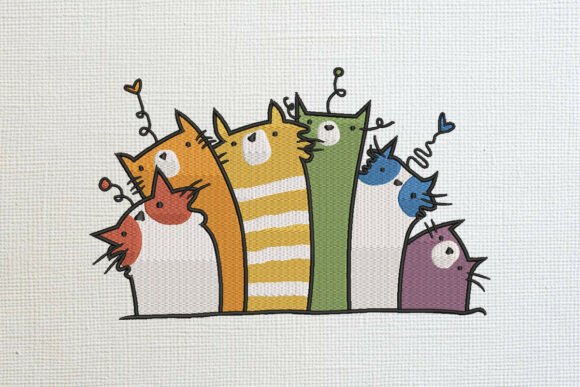 Funny Cat Group Embroidery Design