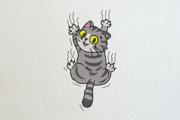 Funny Clinging Cat Embroidery Design