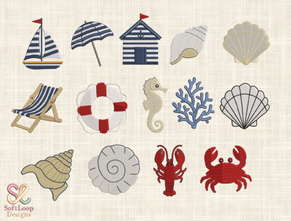 Nautical Beach Patch Embroidery Set