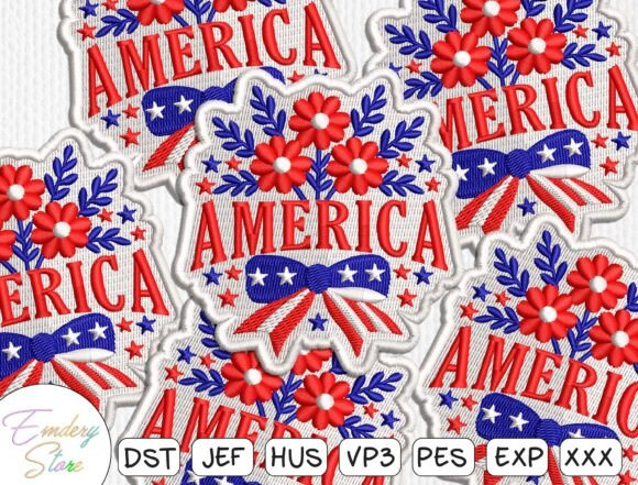 Patriotic Floral Patches Embroidery File