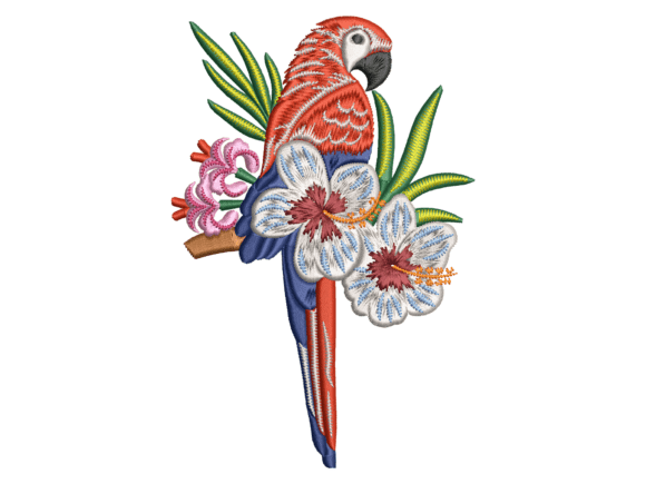 Scarlet Macaw Tropical Embroidery