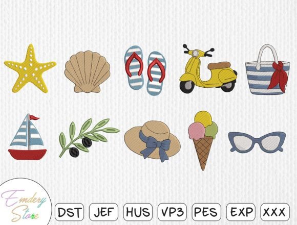 Summer Holiday Embroidery Design Set