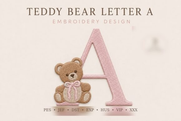Teddy Bear Monogram Letter A Embroidery
