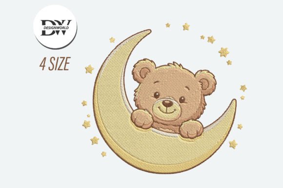 Teddy Bear Moon Embroidery Design