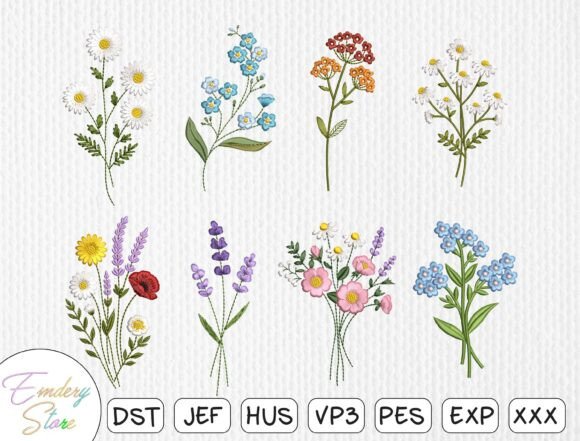 Wildflower Bouquet Embroidery Design Set